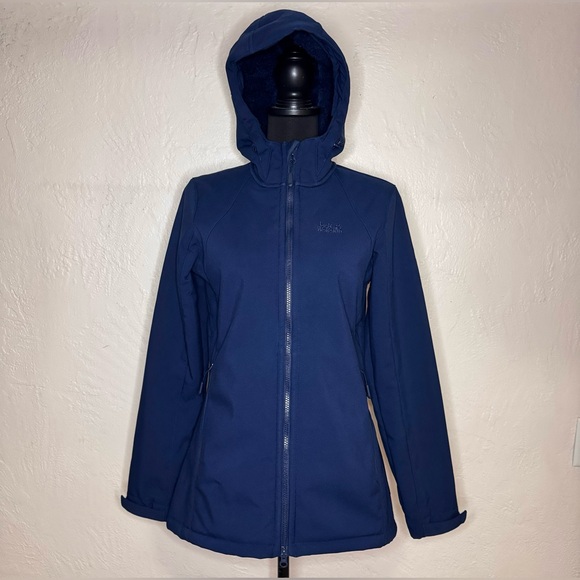 JACK WOLFSKIN Hooded Interior Sherpa Lined Navy Blue Women’s Jacket Size‎ Small - Picture 10 of 11